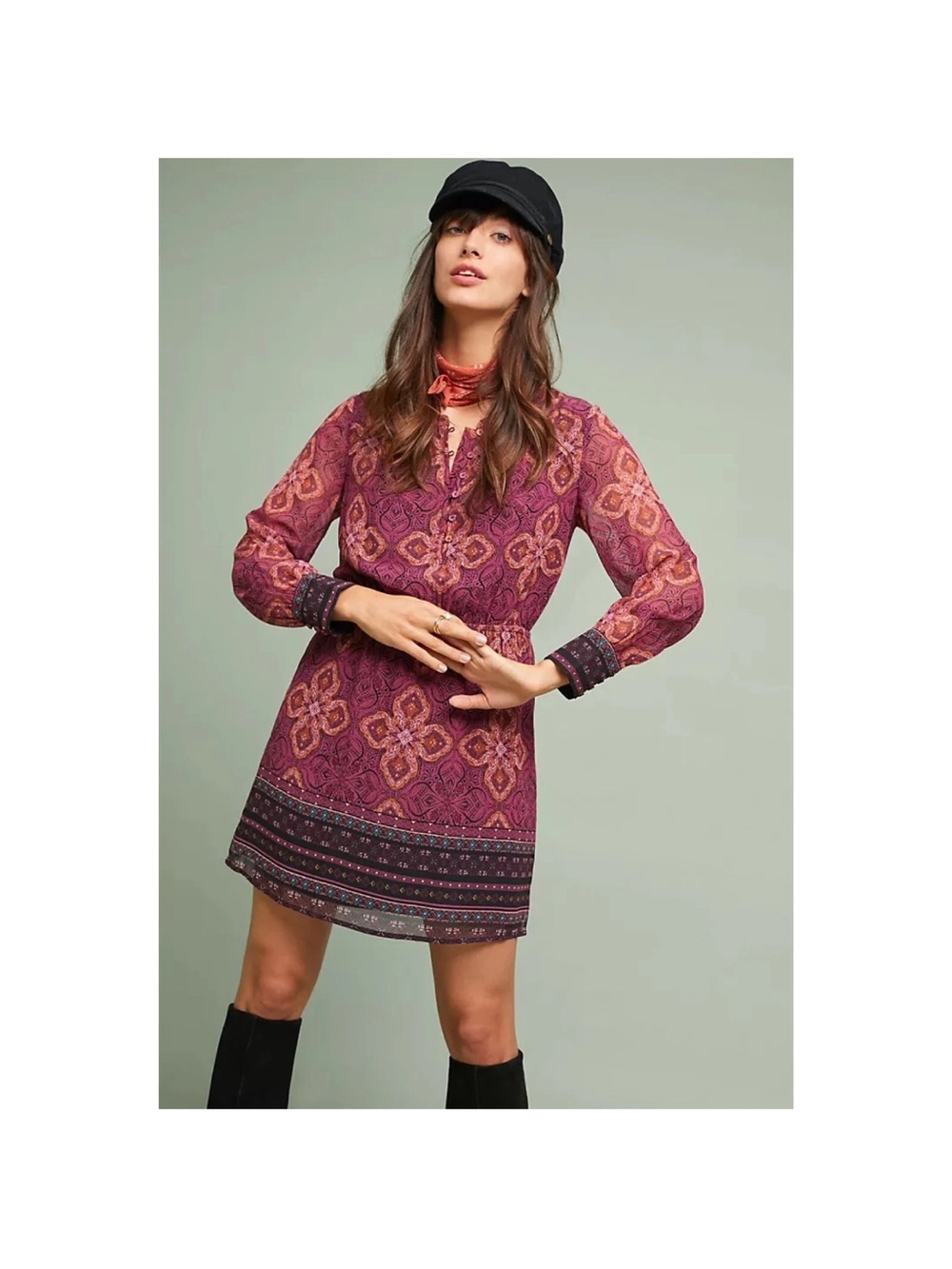 Anthropologie Maeve Geometric Floral Petite Mini Dress Size MP.